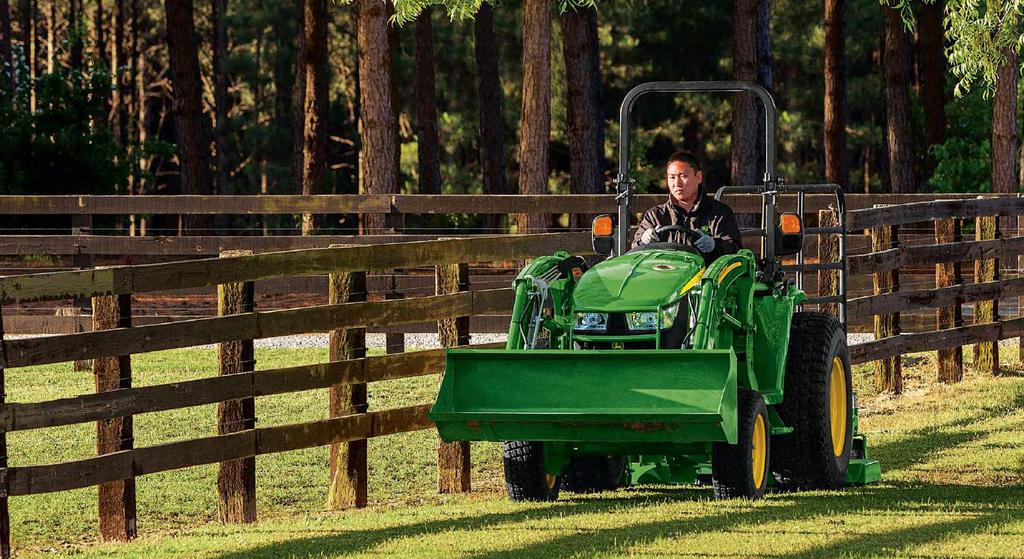 You are able to drive over the top of the mower as the mower deck automatically connects to the tractor and the PTO shaft automatically hooks up. 1023E, 1026R, 1025R 54-in. cutting width 197 lb.