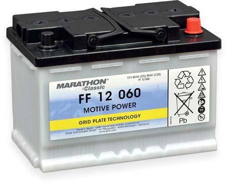 Motive Power > Marathon Classic Flooded block batteries Flat (grid) and tubular plate Range FF The FF range* is suitable for mobile elevating work platforms, cleaning machines, leisure and many other