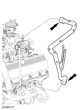 14. Install the exhaust manifold to EGR valve tube and tighten the fitting in two stages. Stage 1: Hand tighten the fittings. Stage 2: Tighten to 50 Nm (37 lb ft). 15.
