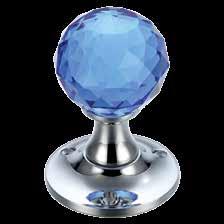 +44 (0) 1228 672 900 FB401 Glass Mortice Knobs Facetted Glass Ball Mortice Knob - 60mm Rose FB401CP ( Polished Chrome/Clear Glass ) FB401CPB ( Polished Chrome/Blue Glass ) - 60mm Dia.