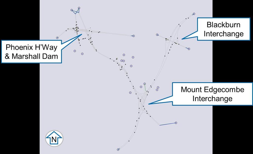 Figure 2: Road Network Overview The road types and associated capacities that were used for this AIMSUN model are shown