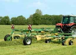 Swadro 810 is a side delivery rake with transport running gear that can form one or two windrows. C.