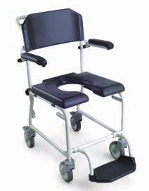 Powder-coated aluminium frame Four 5 castor wheels (two with locking device) Obstacle height 45 cm Insert for closed seat Swing-away leg rests and arm rests Height-adjustable foot plate Padded arm