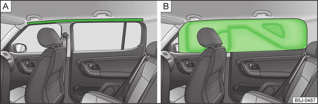 Head airbags Fig. 116 Location of the head airbag/gas-filled head airbag First read and observe the introductory information given on page 133.
