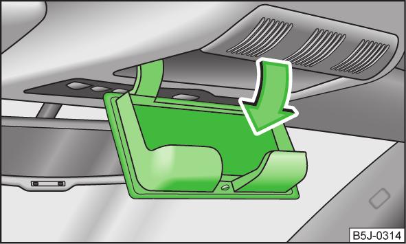 The compartment folds down» Fig. 71. The compartment must only be opened when removing or inserting the spectacles and otherwise must be kept closed. on page 69.