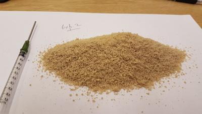 The standard blade and bowl set of the CML with it s high shear mixing performance proved excellent for mixing a 5 ml sample of palm oil in a 40 gram batch of fine oat bran.