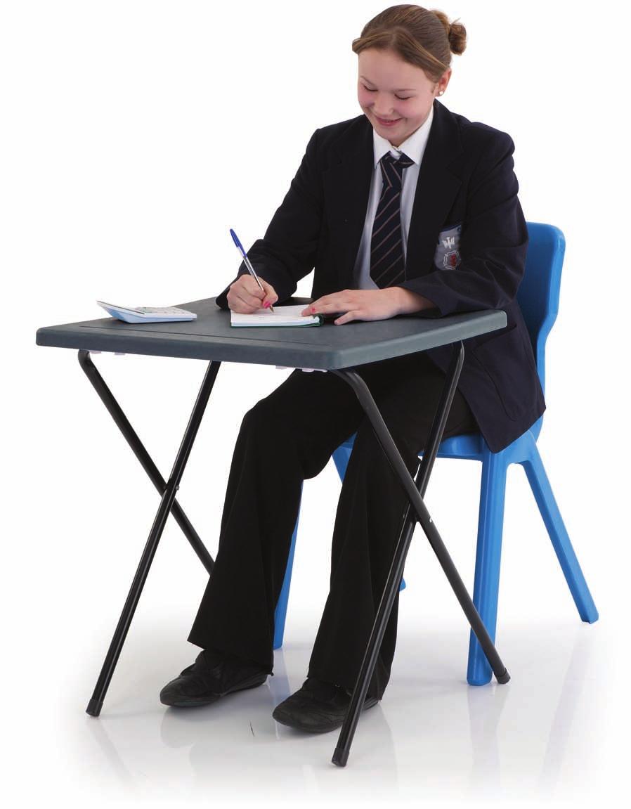 desks will never collapse Extra strong oval steel frame Complete with pen groove Folds neatly away when not in use Upto 50% lighter than traditional wooden top exam desks!