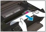 2. Odstranite zagozdeni papir iz notranjosti tiskalnika. 3. Zaprite vratca za dostop do kartuš s črnilom. 4. Če želite nadaljevati s tiskanjem, pritisnite gumb V redu na nadzorni plošči.