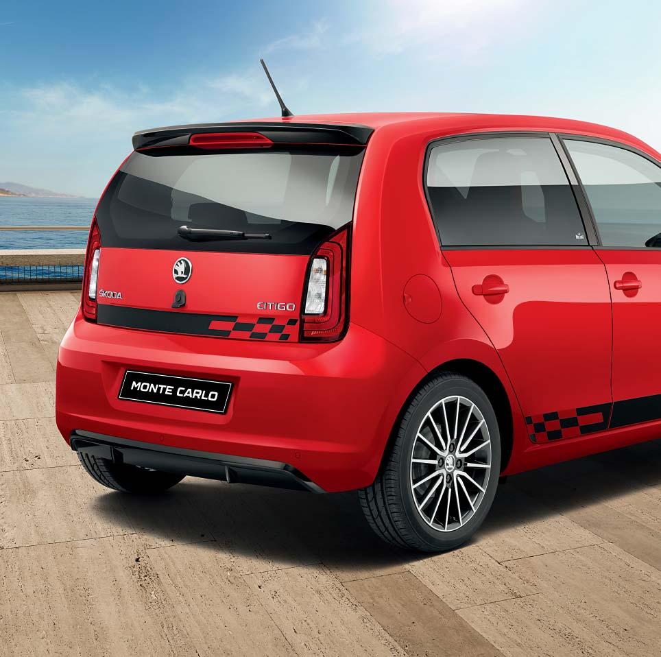 NEW DESIGN AND BLACK FEATURES As a member of the CITIGO range, the Monte Carlo version comes with the newly designed bonnet, front grille and wide air intake grid in the