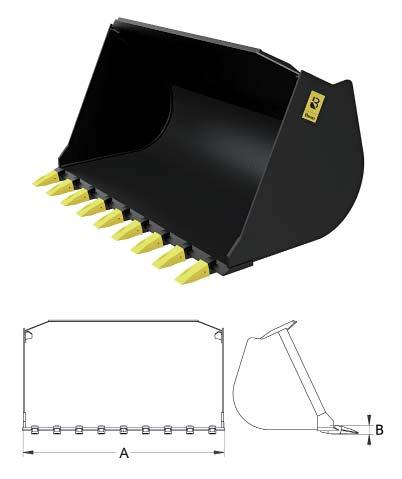 UNIVERSAL LOADER BUCKETS 5 Universal loader buckets are made from welded S355J2+N steel and are finished with HARDOX 450 main and side blades and scraping plates as well as adapters and the CAT tooth