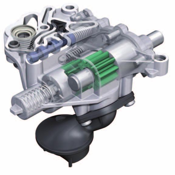 The oil pump external gear to two stages of regulation The gear pump was reduced compared to that of the oil pump of the previous engine, so that the pump runs slowly.