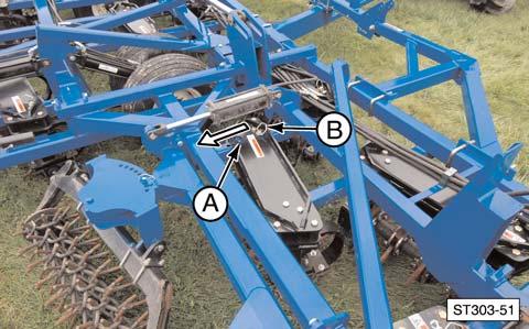 NOTE: On Model ST303, the two outer rotary harrow gangs fold down against support bracket weldments. The center rotary harrow gangs raise to an over center position for transport.
