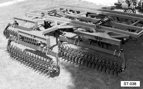 Rotary Harrow Adjustments If equipped with the optional rotary harrow attachments, the harrow angle can be adjusted from 30 standard to 30 aggressive, in 7.5 increments.