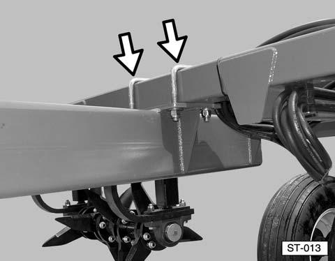 Install hitch clevis (A) on the front of the tongue with supplied hardware (B). 6a.