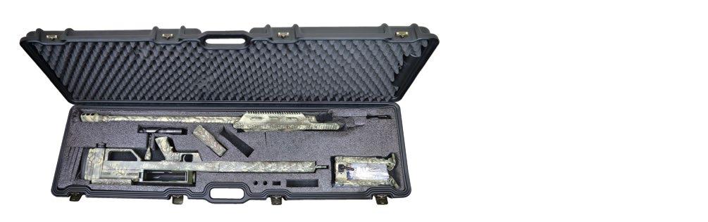The entire rifle can be easily disassembled and stowed away in the included heavy-duty rolling case.