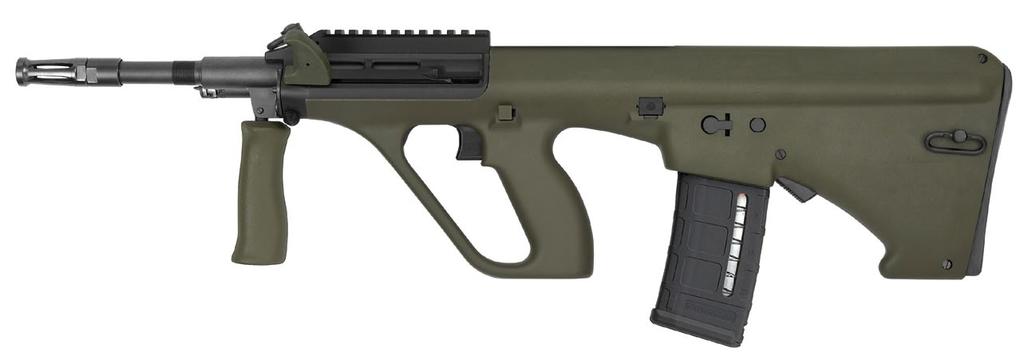 1.5X OR 3X OPTIC AVAILABLE AMBIDEXTROUS EJECTION PORT STEYR AUG A3 M1 3 POSITION ADJUSTABLE GAS BLOCK BOLT RELEASE BLACK, GREEN, MUD AND WHITE STOCK OPTIONS The Steyr AUG A3 M1 is an iconic bullpup