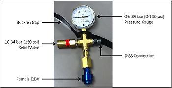 performing many of the test and repair procedures suggested by CAIRE. The pressurizing fixture has a female QDV that will attach to the male QDV of the reservoir.