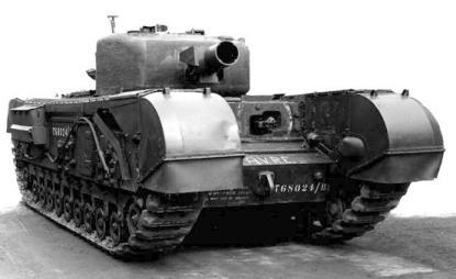 Based on the Churchill Mk VII, it replaced the bow machine gun with a flame thrower and the vehicle towed a trailer to provide fuel for the new weapon.