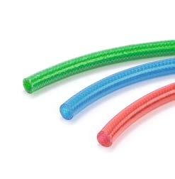 FIBRE REINFORCED, WITH TRANSPARENT COLOURING RAUFILAM -E COLOUR The coloured, fibre-reinforced hoses RAUFILAM-E from REHAU are suitable for conveying a variety of different media, such as technical