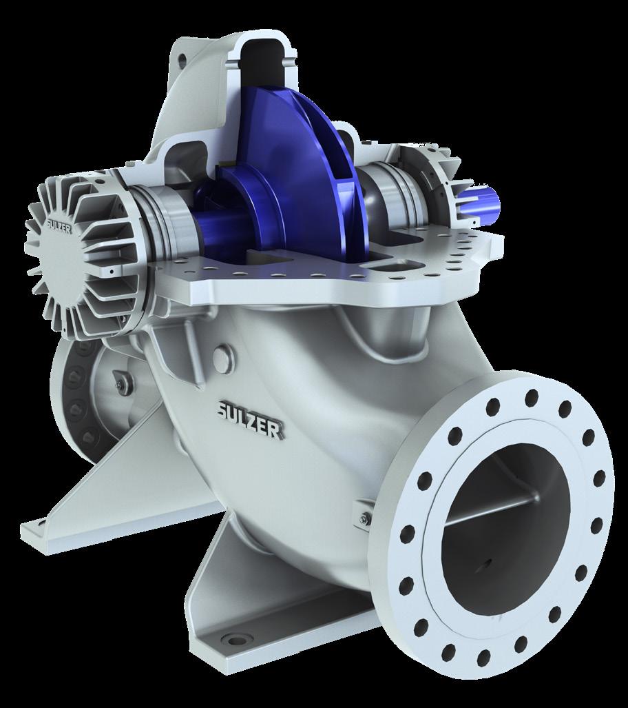 Features and benefits 1 Double suction impeller With inherent hydraulic balance of axial thrust Exceptional efficiency over a wide range of flows Excellent Net Positive Suction Head Required (NPSHR)