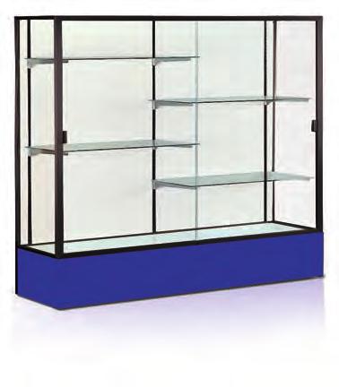 72 H x 48 W x 16 D (including a 12 H base) 375 5 Spirit Floor Case (pictured in Red base, Champagne aluminum frame, and Plaque Fabric backing) Aluminum framed case with 4  72 H x 60
