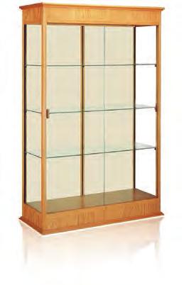Oak framed case with 3 full-length adjustable shelves and sliding doors with