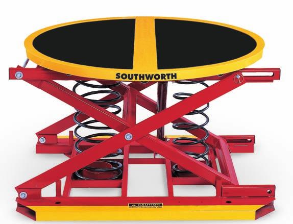 bounce diameter, low-friction bearing-supported turntable for nearside loading and unloading Rugged tubular steel frame for loads up to 4,500 lbs