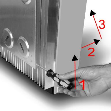 4: Mounting Removal Insert a screwdriver or similar into the wall bracket side slot (1). Move the screwdriver upwards while pulling the inverter away from the wall until the lock spring disengages.