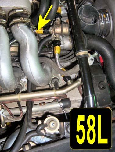 The third fuel line (picture 58L, arrow) connects to the fuel