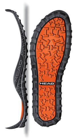 Separate, angular heel block increases traction on downhill walking Flexible, soft domes on the heel and in forefoot