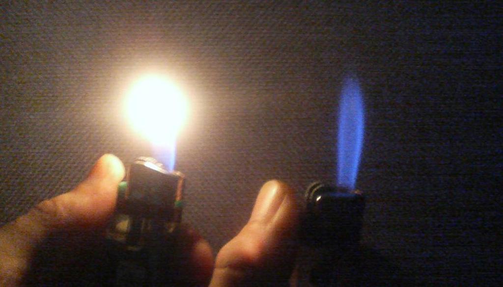 Blue flame color from DME-fuelled lighter indicates complete