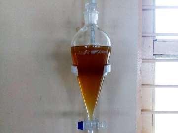 The glycerol settled at the bottom and the ethyl ester floated at the top. Ethyl ester was separated from glycerin in a beaker. This ethyl ester obtained is pure biodiesel i.e. B100, which was later blended with diesel of blending ratios B20 and B30 respectively.