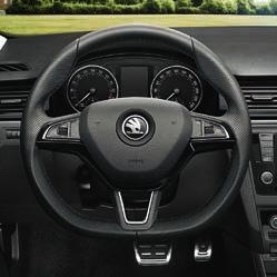 The 3-spoke leather multifunctional sports steering wheel, which represents an exclusive offer, enables control of the radio and
