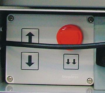 2.04 Safety features Important! The emergency stop has two features: As cutout when the lift is not in use. As emergency stop where it must only be used for functional errors/in emergencies.