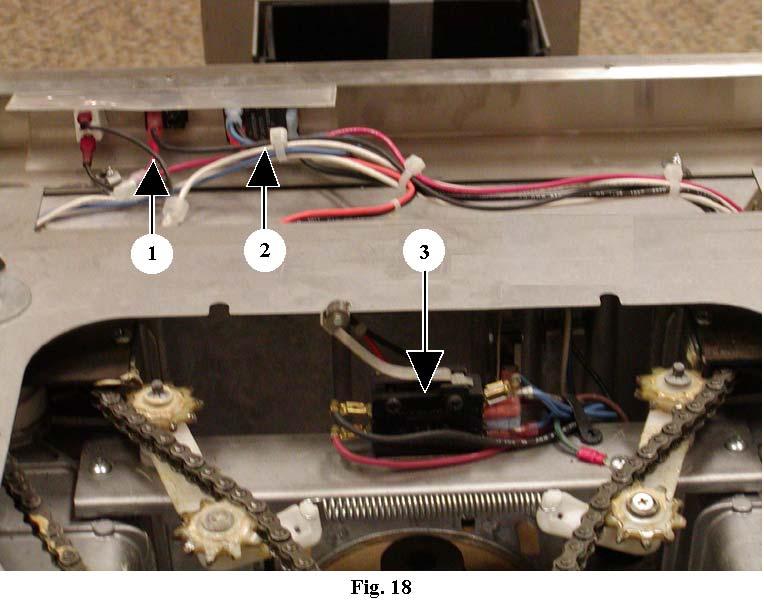 SWITCHES-CONTROL PANEL (Fig.18) [Filter switch (1), Key lock switch (2)] 1 Remove control panel. 2 Remove lead wires from switches.