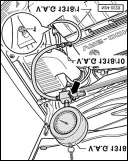 Page 123 of 126 24-121 - Disconnect test port plug -1- from fuel rail and connect pressure gauge VAG 1318 with adapter VAG 1318/10 and hose VAG 1318/1