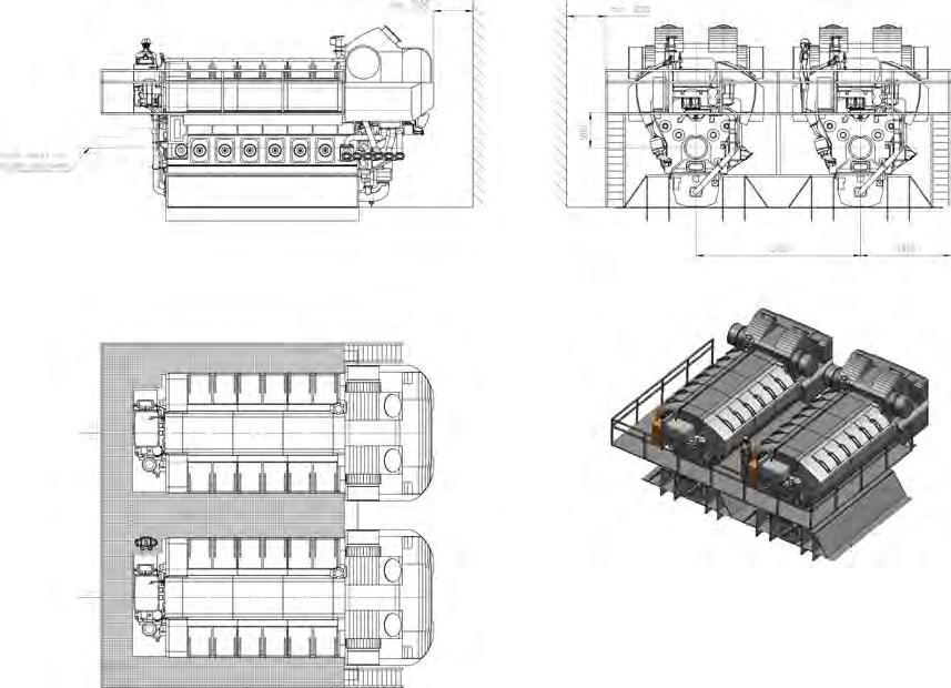 18. Engine Room Layout Wärtsilä 31 Product Guide Fig 18-2 W8V31 & W10V31, turbocharger in driving end (DAAF353762A)