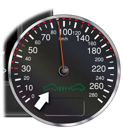 System functions Detection of a vehicle in front Detection of a vehicle travelling in front results in a display in the speedometer.