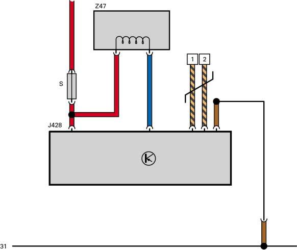 Data flow Block diagram Terminal 15 289_038 Components Additional signals J428 Distance control unit Z47 Distance control sender heater S
