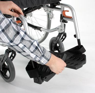 6.7 The footrests The leg supports also have foot plates attached. These are both foldable and adjustable in height and angle.