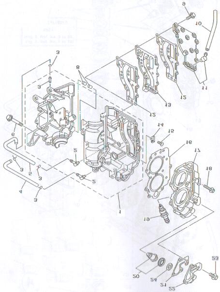 FIG. 2 CYLINDER & CRANKCASE 1 CRANKCASE ASSY 20 THERMOSTAT 2 PIPE, JOINT 21 GASKET, COVER 3 CLIP 22 COVER, THERMOSTAT 4 HOSE 23 BOLT, WITH WASHER 5 HOSE 6 BOLT, WITH WASHER 7 PIPE, JOINT 8 PIN, DOWEL