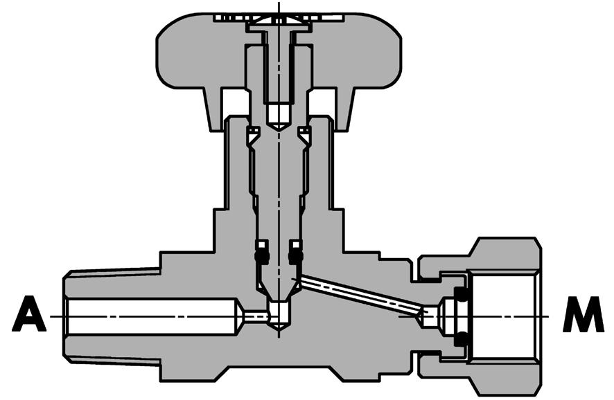 FPE/A-1/4-*-B-* V 010/1 Esclusore per manometro Shut off pressure gauge valve SPECIFICHE TECNICHE Materiali: corpo stampato in lega di ottone, nichelato. Le parti interne sono in acciaio.