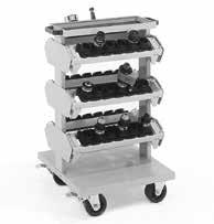 21 Carrier Trolleys Compact Trolley (Left) Fixed Position Carriers fit directly into the trolley 650mm wide x 710mm deep x 1020mm high Supplied empty, add the required carriers 300kg total capacity