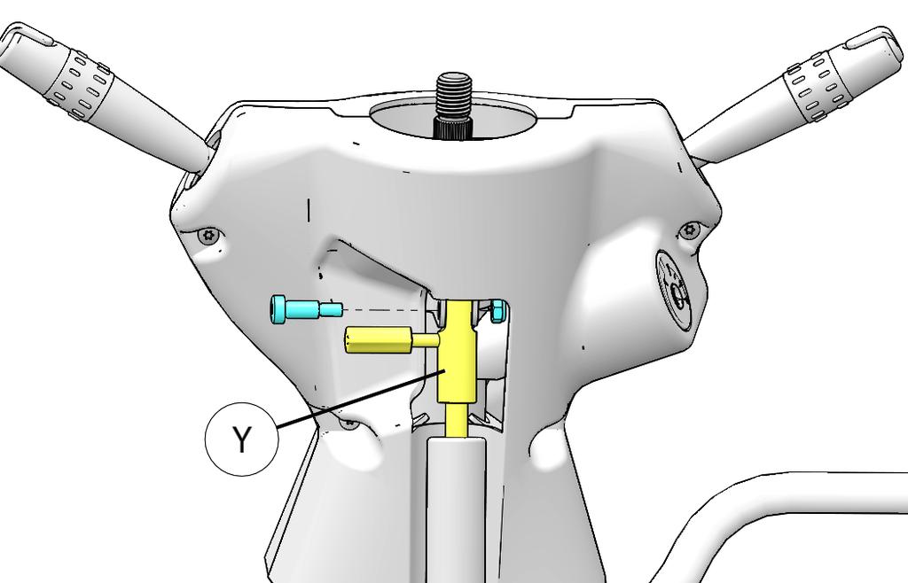 Remove attachment of steering shock (Y) by using 4mm hex socket and ratchet with 10mm