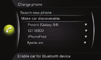 Kuidas Bluetooth -telefoni ühendada*? Vajutage telefoni tavavaates nuppu OK/MENU. Valige Make car discoverable (Lülita auto leitavasse režiimi) ja kinnitage nupuga OK/MENU.