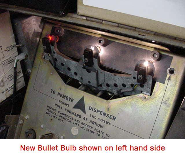 Bullet Bulb for Rowe Changers This custom part replaces the 755 incandescent count emitter bulb in Rowe dollar bill changers.