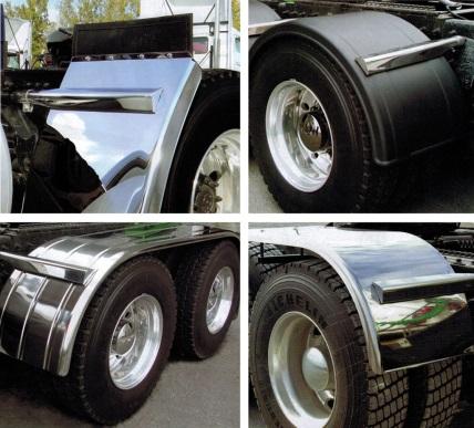Fenders May be quarter, half, or full and may also be either stainless steel, chrome, or fiberglass.