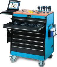 Tool Trolleys Ingenious Tools Tool Trolley i 73 A real space miracle Double volume in comparison to standard tool trolleys Variety Optional with plastic worktop resistant to solvents (73-) or with