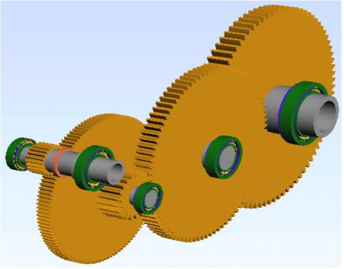 Spur Gearbox As shown in Figures 4 and 5, the spur gear system was designed to have a reduction ratio of 97.