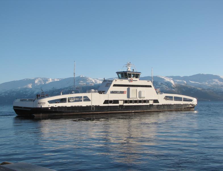 AMPERE PASSENGER AND CAR FERRY OWNER YARD Norled Fjellstrand IN SERVICE 2015 CAPACITY CROSSING TIME CHARGING TIME SPEED 350 pax, 120 cars, 8 trucks 20 min (3 nm) 10